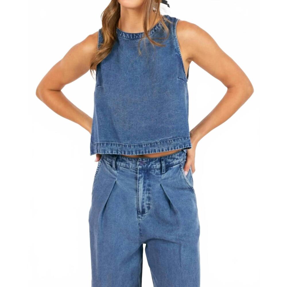 NEW SADIE & SAGE it's pouring sleeveless top in denim